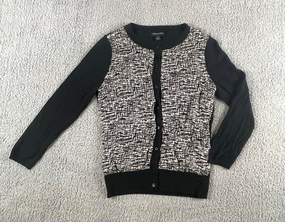 Banana Republic Women's S Black White Cotton Knit Long Sleeve Button Up Cardigan